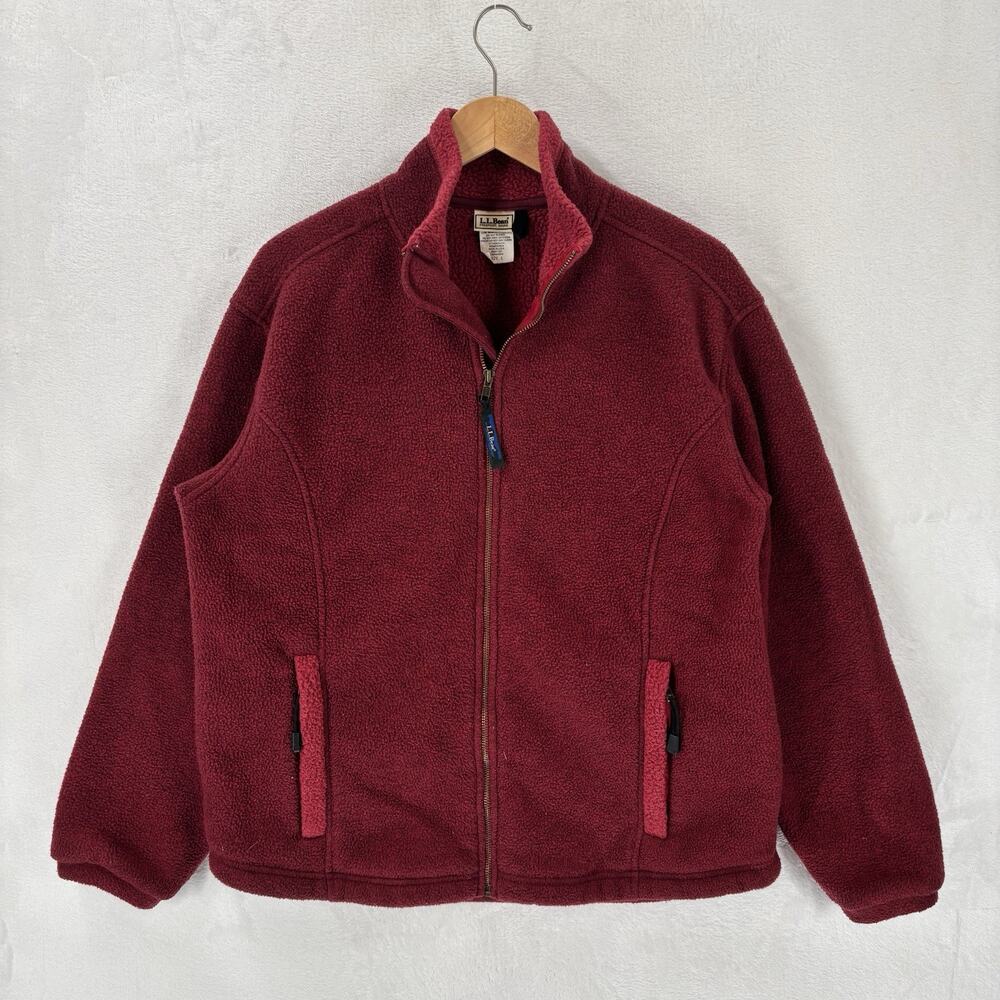 Vintage LL Bean Fleece Sweater Jacket Womens Large USA Made Full Zip Red